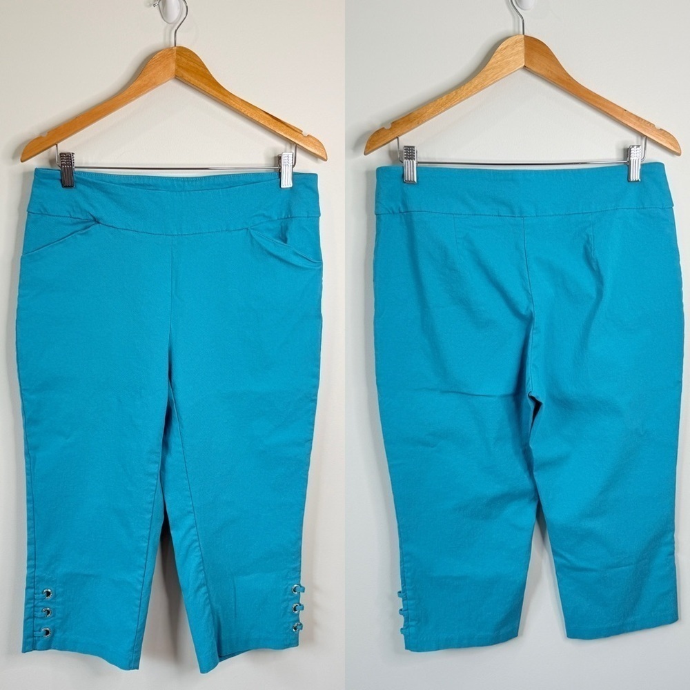 Bella Rose Turquoise Stretch High-Rise Capris with Pockets (Petite XL)
